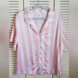 Pink and White Stripped Satin Pj top Size XXL